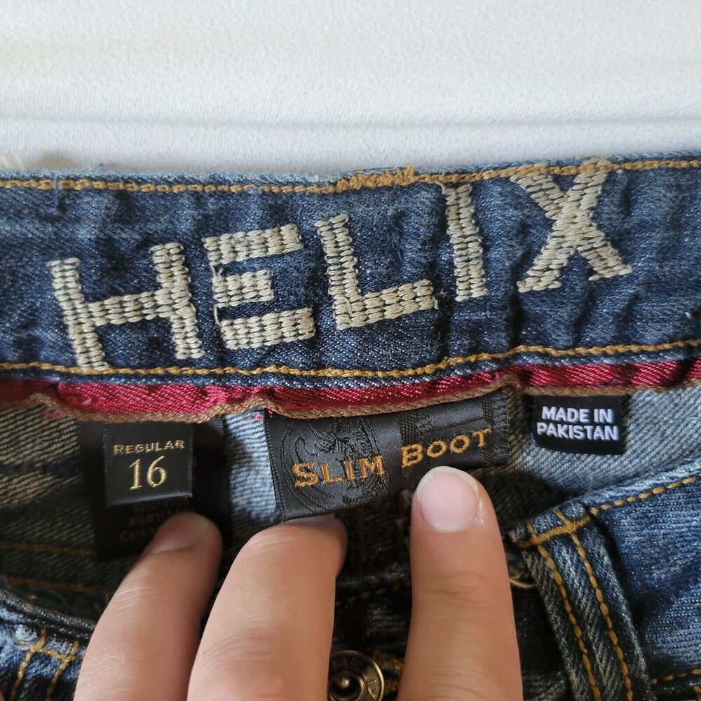 Helix Size 16 Jeans 100% Cotton Slim Boot Cut Distressed 30x28 - Picture 7 of 8
